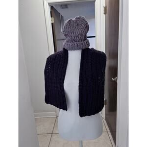 Handmade Crochet Women’s Purple Scarf And Beanie 40 X 7.5